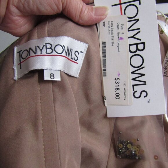 TONY BOWLS NWT 8 Leopard Halter Animal Print Jeweled Prom Fit & Flare Dress - Picture 10 of 13